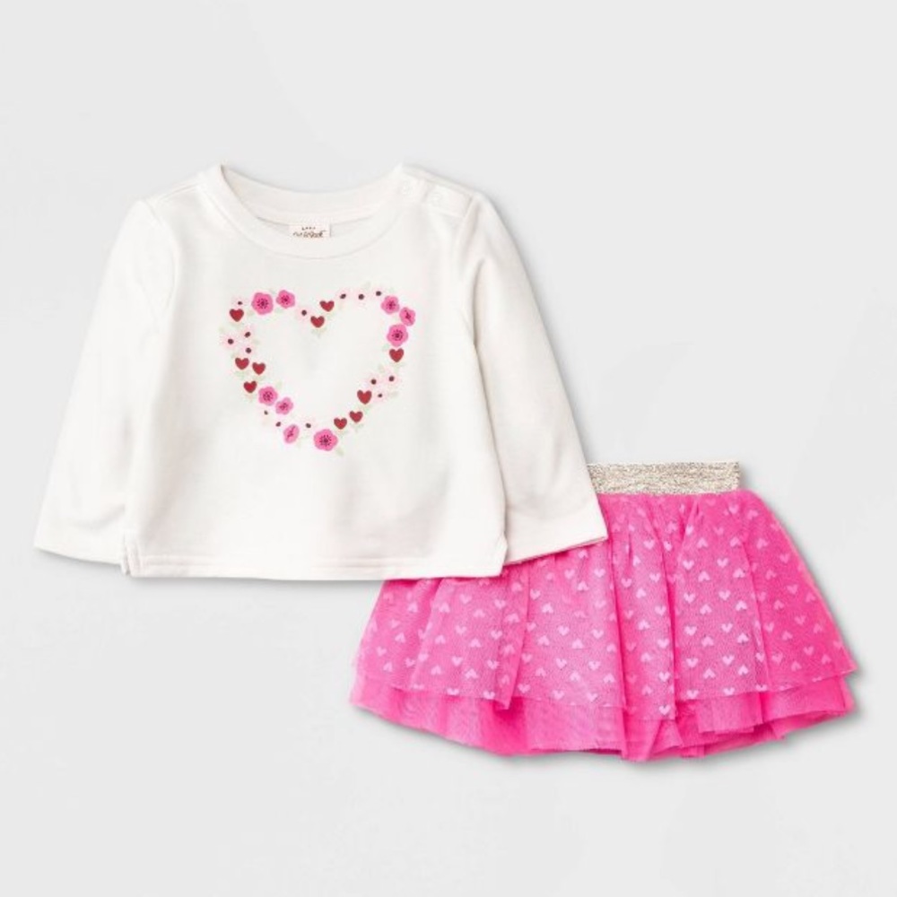 Baby Girls Heart Tutu Top & Bottom Set 12M - Cat & Jack Neon Pink